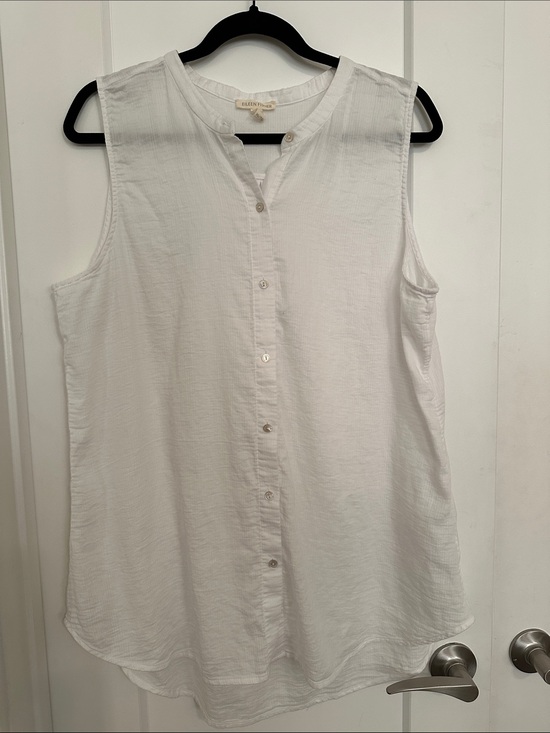 Eileen Fisher Tops - Eileen Fisher White Cotton Sleeveless Button-Down Top